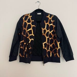 Dries van notten dark blue bomber jacket with copper sequins